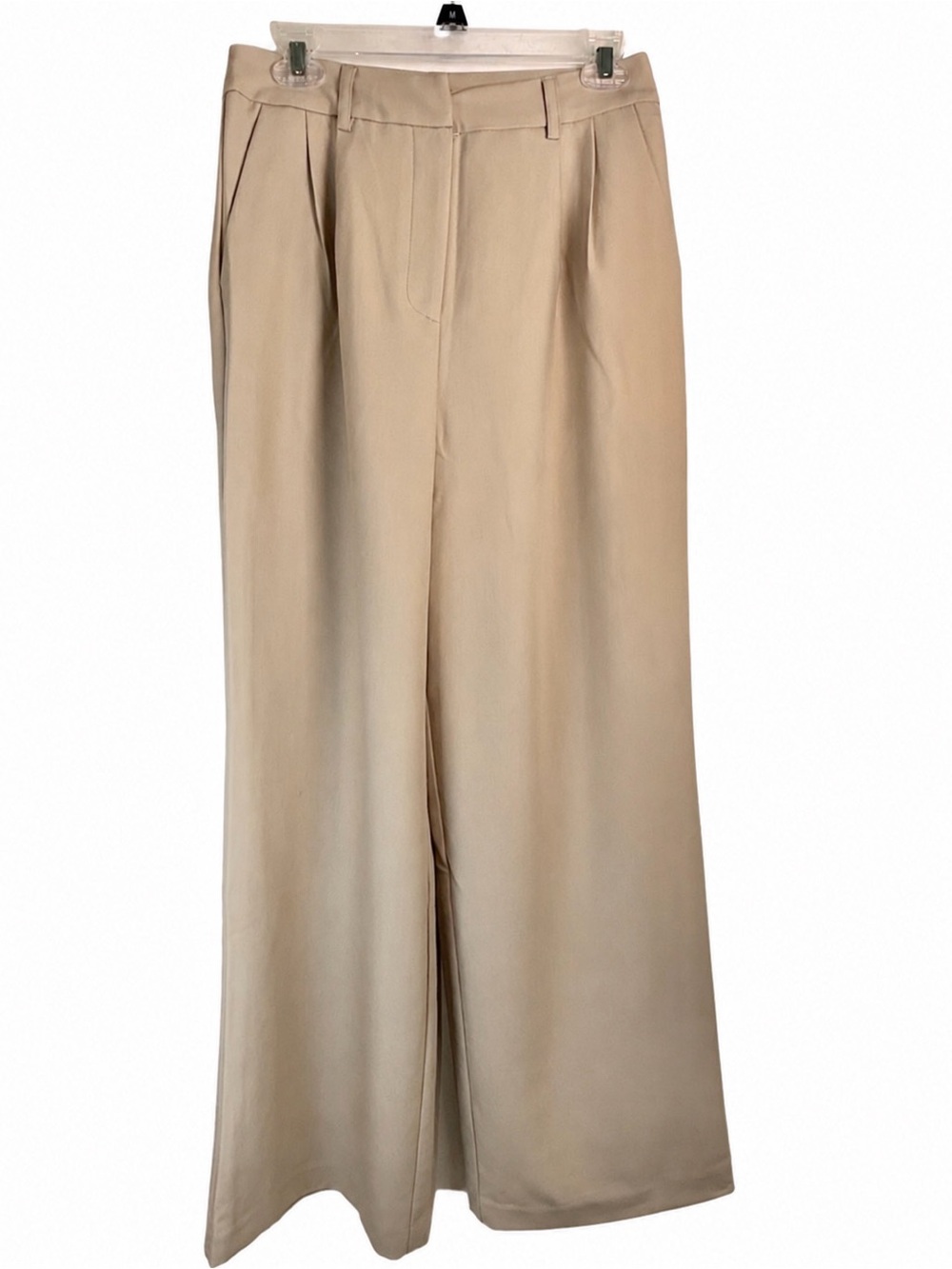 Commense Wide Leg Trousers Beige High Rise Pleated Pants Size Medium NWT